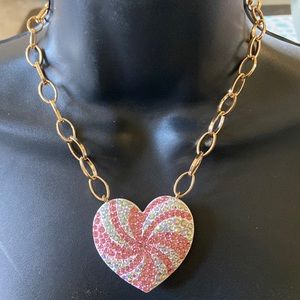 Betsey Johnson Peppermint Heart Pendant Necklace PINK
